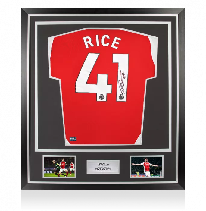Declan Rice Back Signed Arsenal 2024-25 Home Shirt In Classic Frame