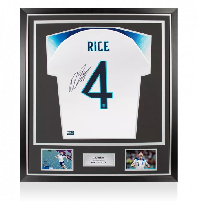Declan Rice Back Signed England 2022 Home Shirt In Classic Frame