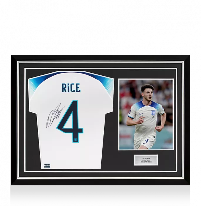 Declan Rice Back Signed England 2022 Home Shirt In Hero Frame: Option 1