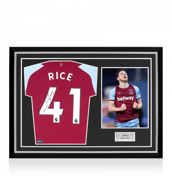 Declan Rice Back Signed West Ham United 2020-21 Home Shirt In Hero Frame: Option 1