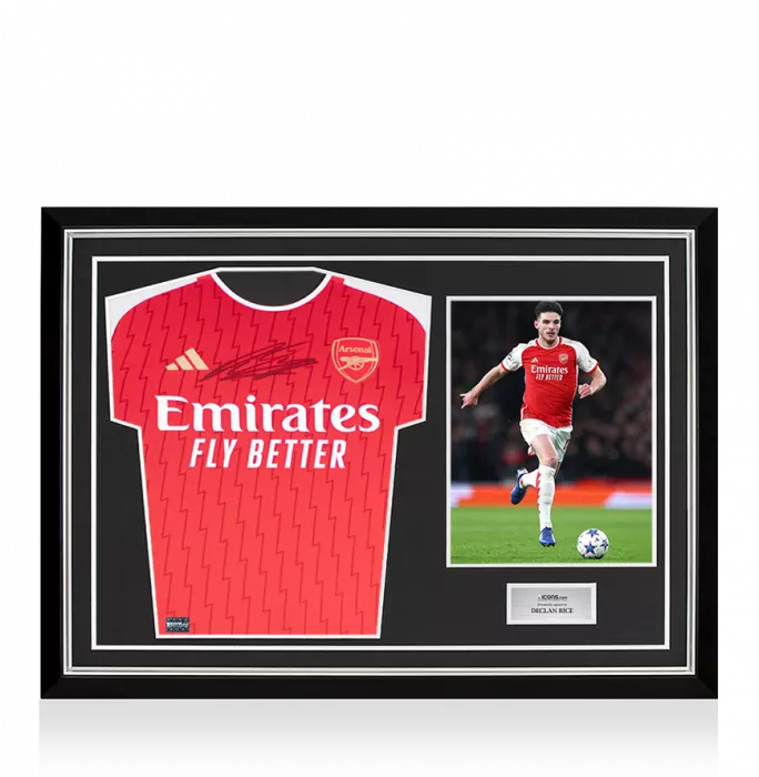 Declan Rice Front Signed Arsenal 2023-24 Home Shirt In Hero Frame: Option 1