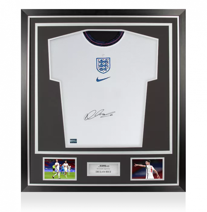 Declan Rice Front Signed England 2020-21 Home Shirt In Classic Frame