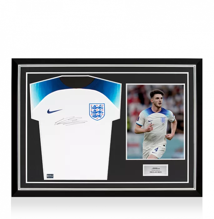 Declan Rice Front Signed England 2022 Home Shirt In Hero Frame: Option 1