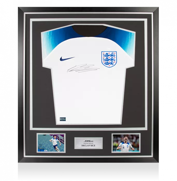 Declan Rice Front Signed England 2022 Home Shirt In Classic Frame