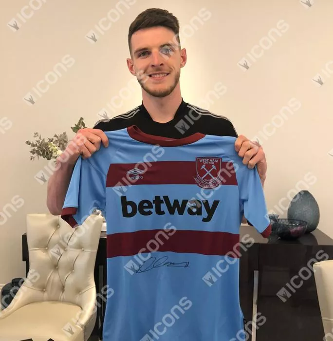Declan Rice Front Signed West Ham United 2020-21 Away Shirt In Classic Frame