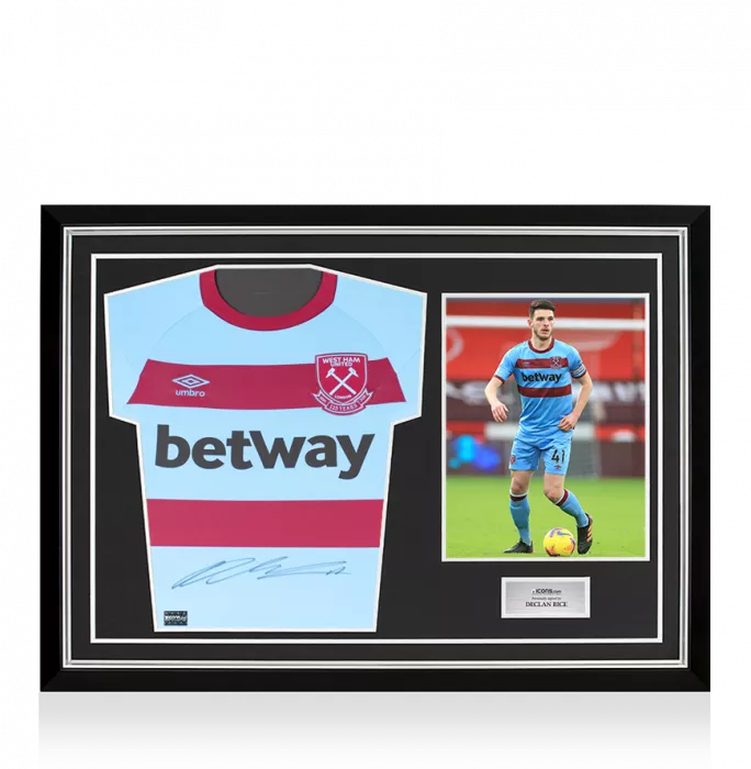 Declan Rice Front Signed West Ham United 2020-21 Away Shirt In Hero Frame: Option 1