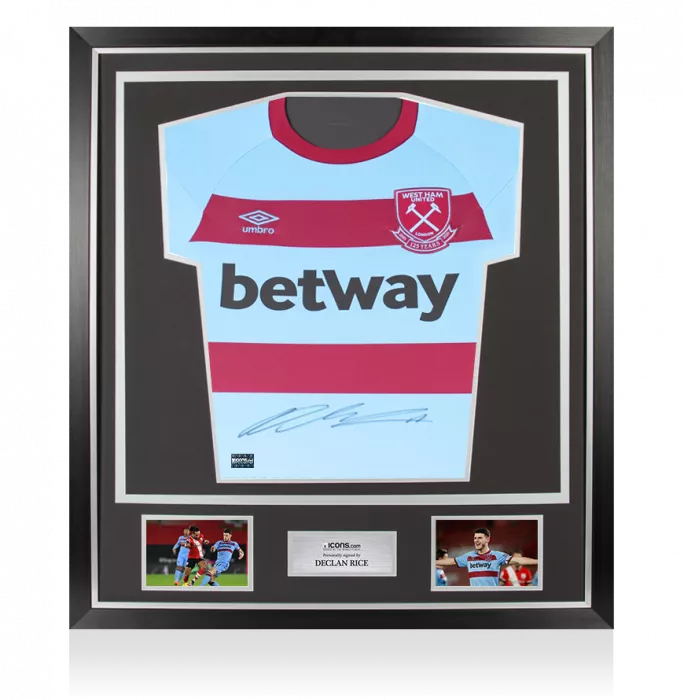 Declan Rice Front Signed West Ham United 2020-21 Away Shirt In Classic Frame