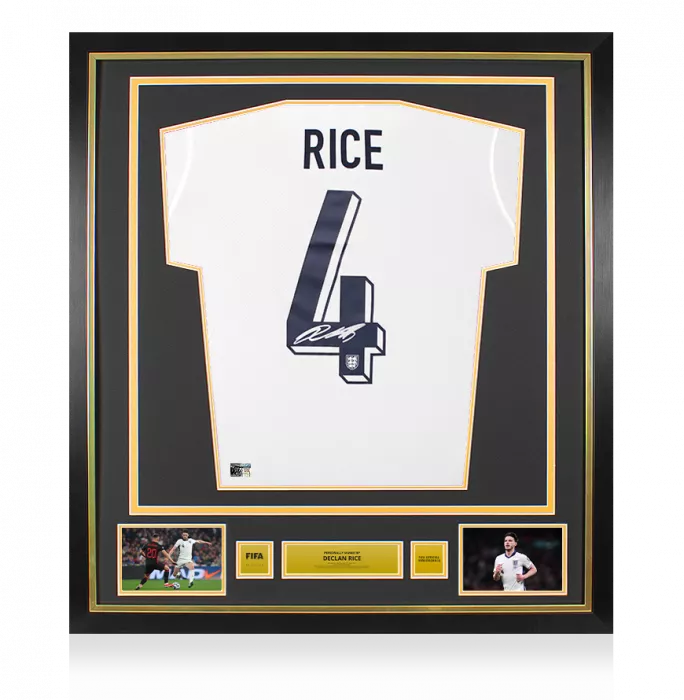 Declan Rice Official FIFA World Cup™ Signed and Framed England 2024 Home Shirt