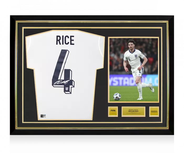 Declan Rice Official FIFA World Cup™ Signed and Hero Framed England 2024 Home Shirt