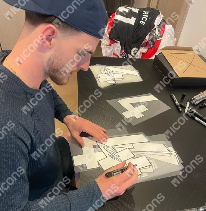 Declan Rice Official UEFA Champions League Back Signed And Hero Framed Arsenal 2023-24 Home Shirt With Fan Style Numbers