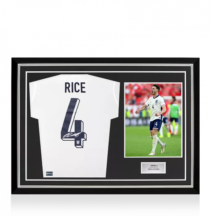 Declan Rice Signed England 2024 Home Shirt In Hero Frame: Option 1