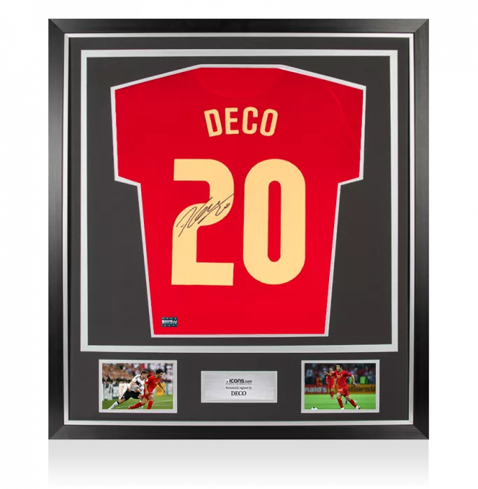 Deco Back Signed Portugal 2020-21 Home Shirt In Classic Frame