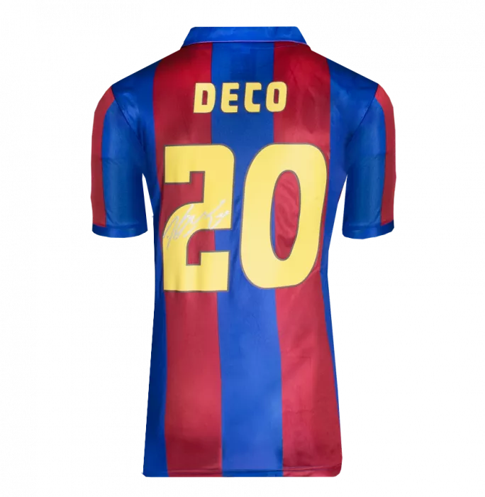Deco Official UEFA Champions League Back Signed And Hero Framed FC Barcelona Retro Home Shirt