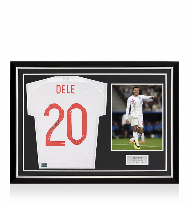Dele Alli Back Signed England 2018-19 Home Shirt With Fan Style Numbers Home Shirt In Hero Frame: Option 1