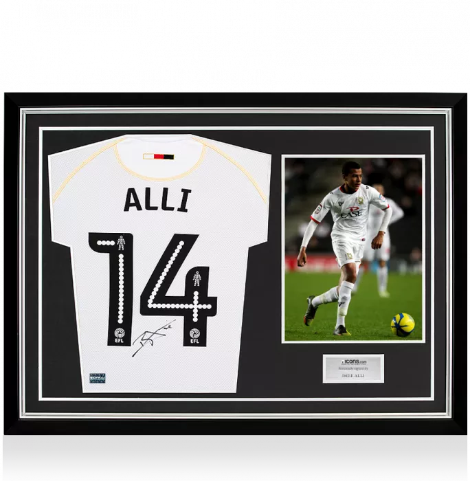 Dele Alli Back Signed MK Dons Home Shirt In Hero Frame: Option 1
