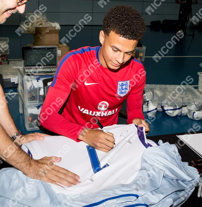 Dele Alli England Back Signed 2016-17 Home Shirt: Number 10 Side Signature