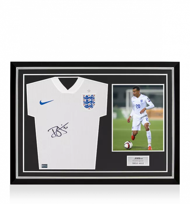 Dele Alli Front Signed England 2014-15 Home Shirt Home Shirt In Hero Frame: Option 1