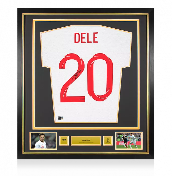 Dele Alli Official 2018 FIFA World Cup™ Back Signed and Framed England 2018-19 Style T-Shirt