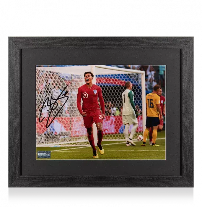 Dele Alli Signed England Photo In Black Wooden Frame: 2018 FIFA World Cup Quarter-Final Goal Vs Sweden