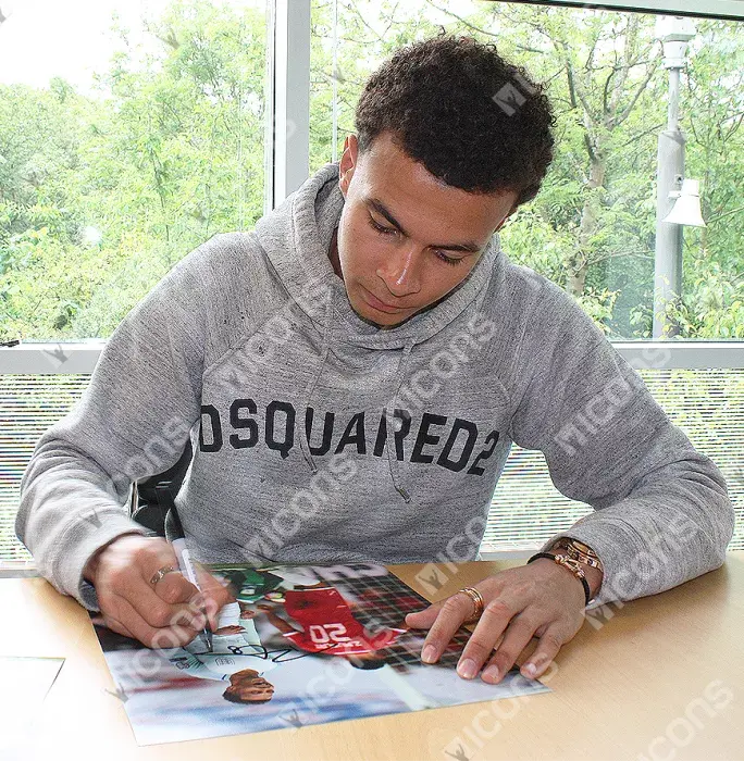 Dele Alli Signed Portrait England Photo In Black Wooden Frame: Goal Vs Malta