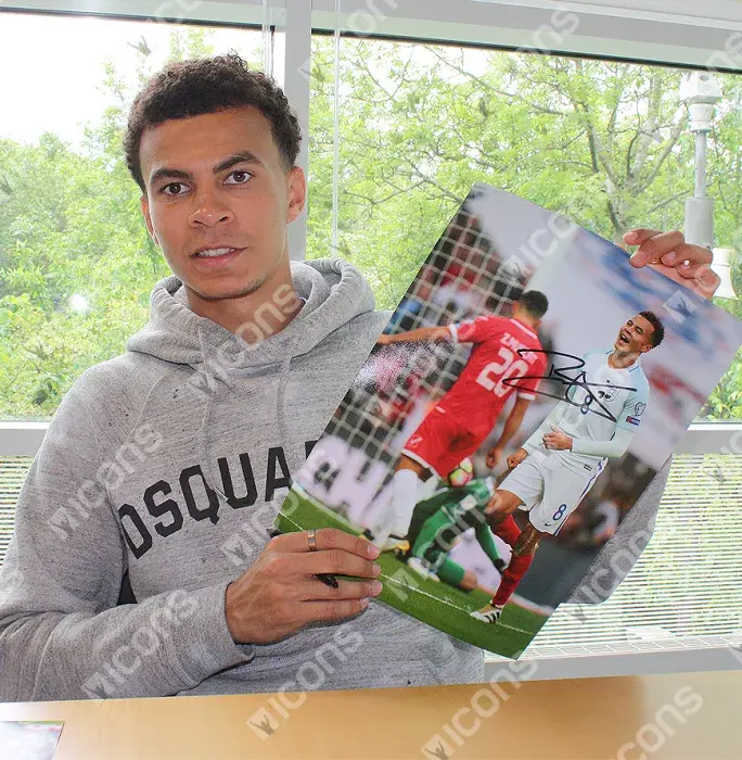 Dele Alli Signed Portrait England Photo In Black Wooden Frame: Goal Vs Malta