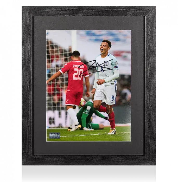 Dele Alli Signed Portrait England Photo In Black Wooden Frame: Goal vs Malta