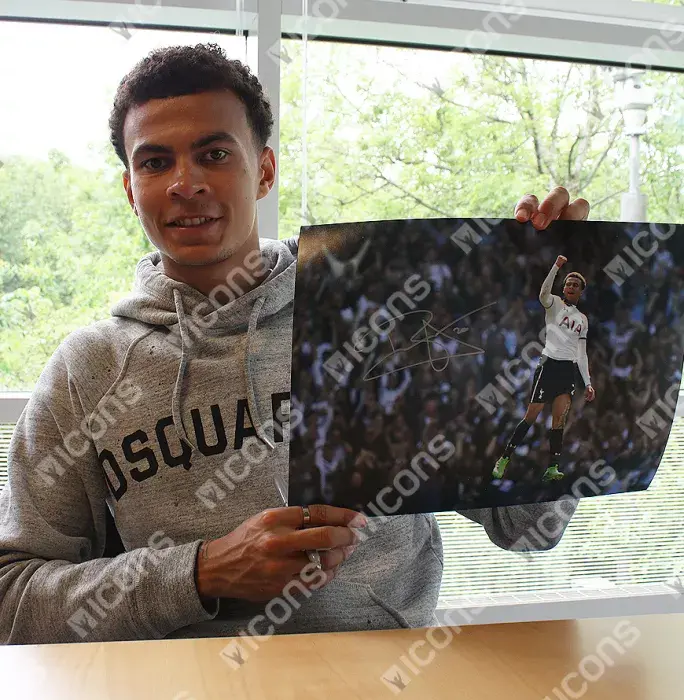 Dele Alli Signed Tottenham Hotspur Photo In Black Wooden Frame: With "Happy Birthday" Inscription