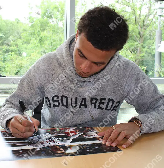 Dele Alli Signed Tottenham Hotspur Photo In Black Wooden Frame: North London Derby Goal With "COYS" Inscription