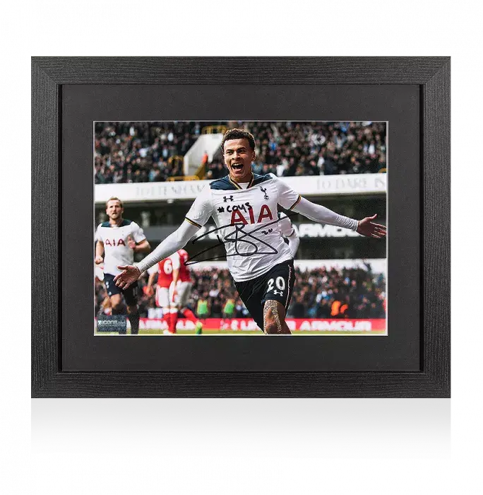 Dele Alli Signed Tottenham Hotspur Photo In Black Wooden Frame: North London Derby Goal With "COYS" Inscription