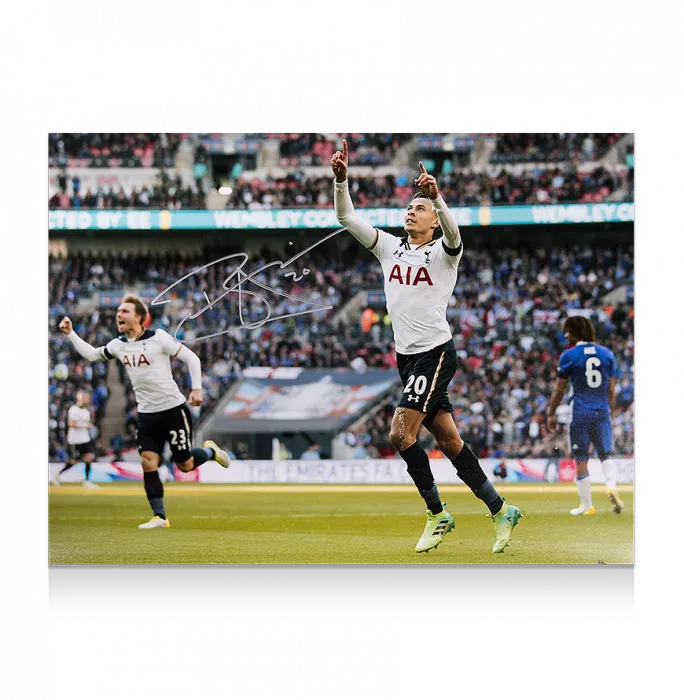 Dele Alli Signed Tottenham Hotspur Photo In Black Wooden Frame: Wembley Goal Vs Chelsea