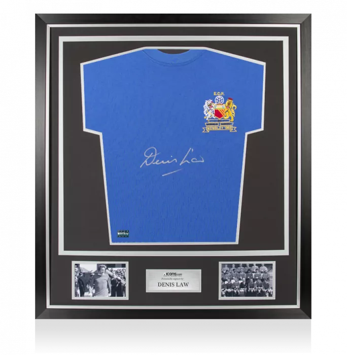 Denis Law Front Signed Manchester United Away Shirt: 1968 European Cup Final Edition In Classic Frame
