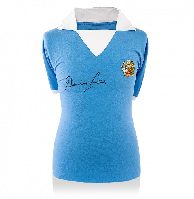 Denis Law Front Signed Retro Manchester City Home Shirt
