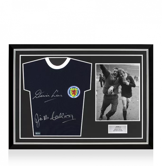 Denis Law & Jim McCalliog Dual Signed Scotland 1967 Home Shirt In Hero Frame: Option 1