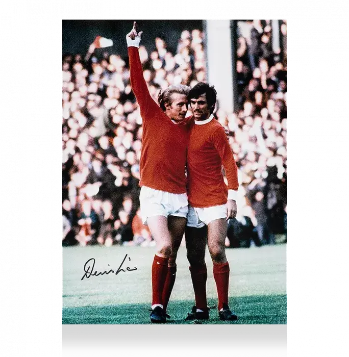 Denis Law Signed Manchester United Photo: Celebrating With George Best