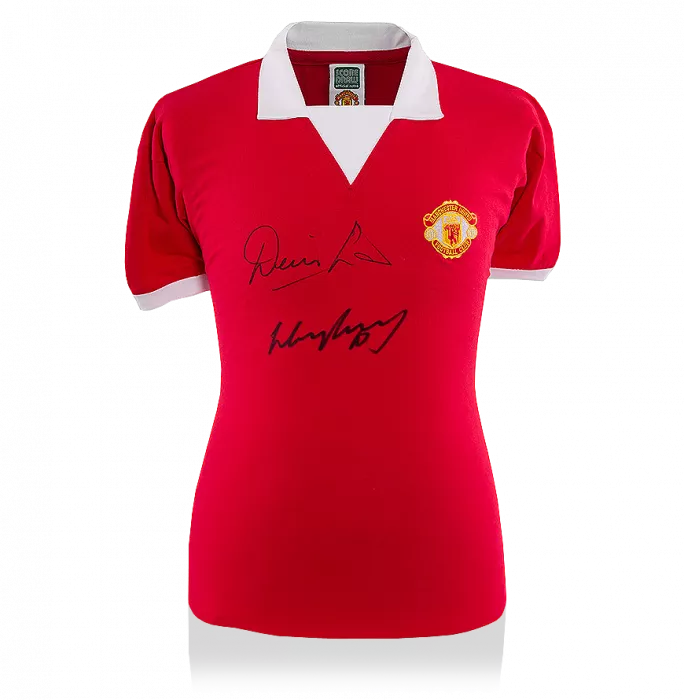 Denis Law & Wayne Rooney Front Signed Retro Manchester United Home Shirt