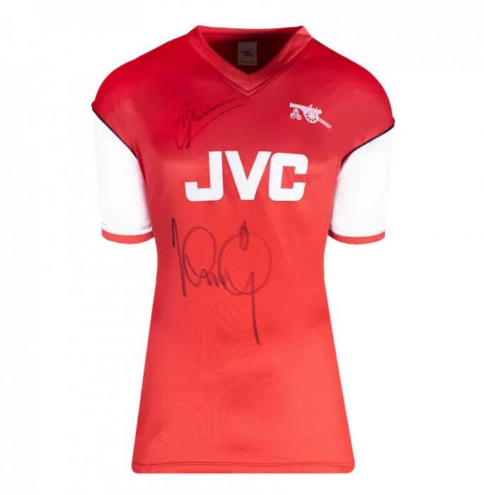 Dennis Bergkamp And Ian Wright Dual Signed Arsenal Retro Home Shirt In Hero Frame: Option 1
