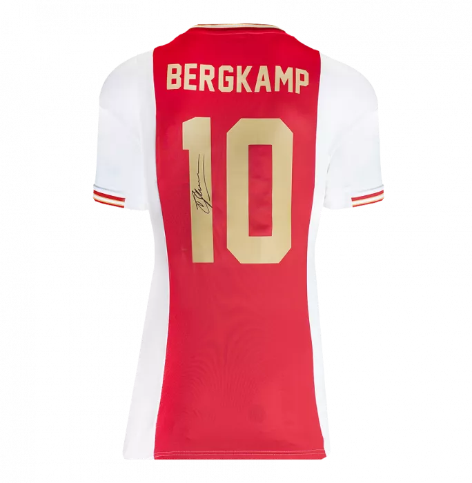 Dennis Bergkamp Back Signed Ajax 2022-23 Home Shirt With Fan Style Numbers In Hero Frame: Option 1