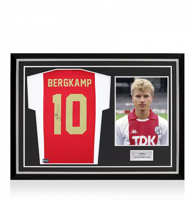 Dennis Bergkamp Back Signed Ajax 2022-23 Home Shirt with Fan Style Numbers In Hero Frame: Option 1
