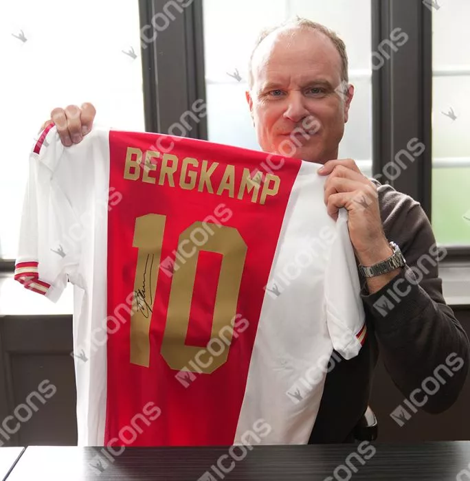Dennis Bergkamp Back Signed Ajax 2022-23 Home Shirt With Fan Style Numbers In Classic Frame