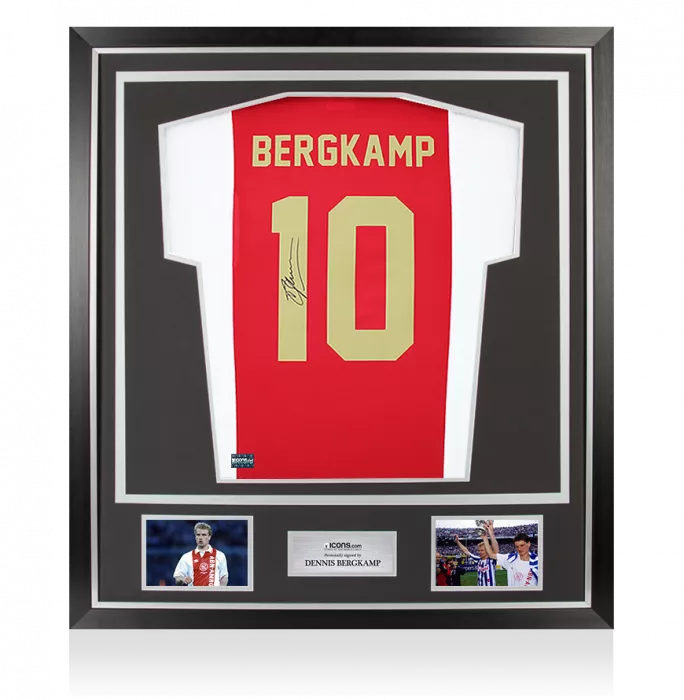 Dennis Bergkamp Back Signed Ajax 2022-23 Home Shirt with Fan Style Numbers In Classic Frame