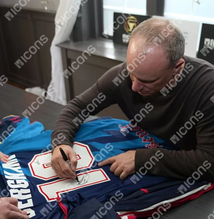 Dennis Bergkamp Back Signed Arsenal 1995-96 Away Shirt In Deluxe Packaging