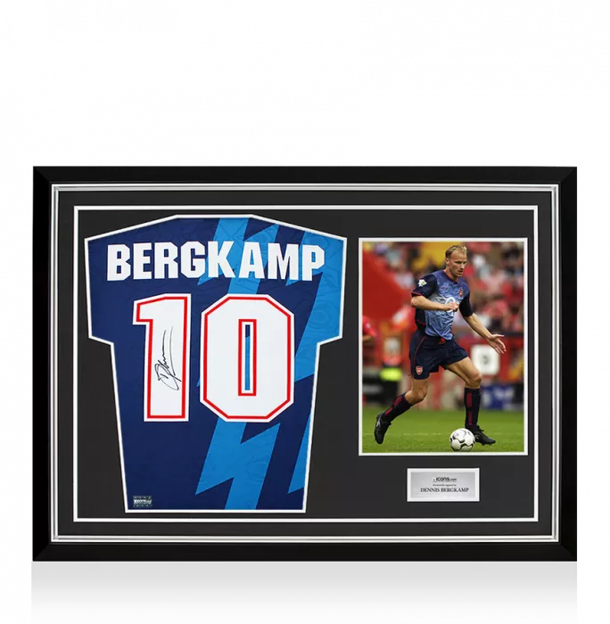 Dennis Bergkamp Back Signed Arsenal 1995-96 Away Shirt In Hero Frame: Option 1