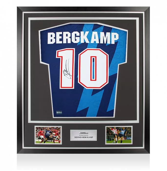 Dennis Bergkamp Back Signed Arsenal 1995-96 Away Shirt In Classic Frame