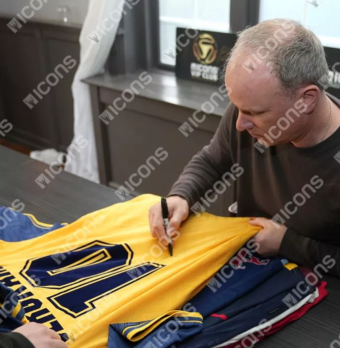 Dennis Bergkamp Back Signed Arsenal 1996-97 Away Shirt In Deluxe Packaging