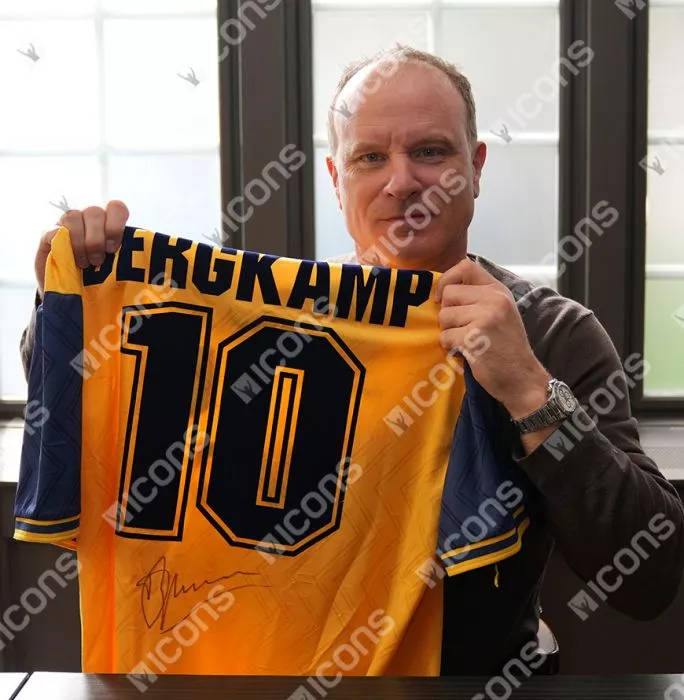 Dennis Bergkamp Back Signed Arsenal 1996-97 Away Shirt In Hero Frame: Option 1