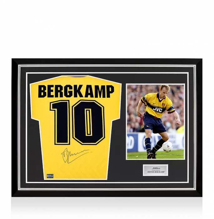 Dennis Bergkamp Back Signed Arsenal 1996-97 Away Shirt In Hero Frame: Option 1