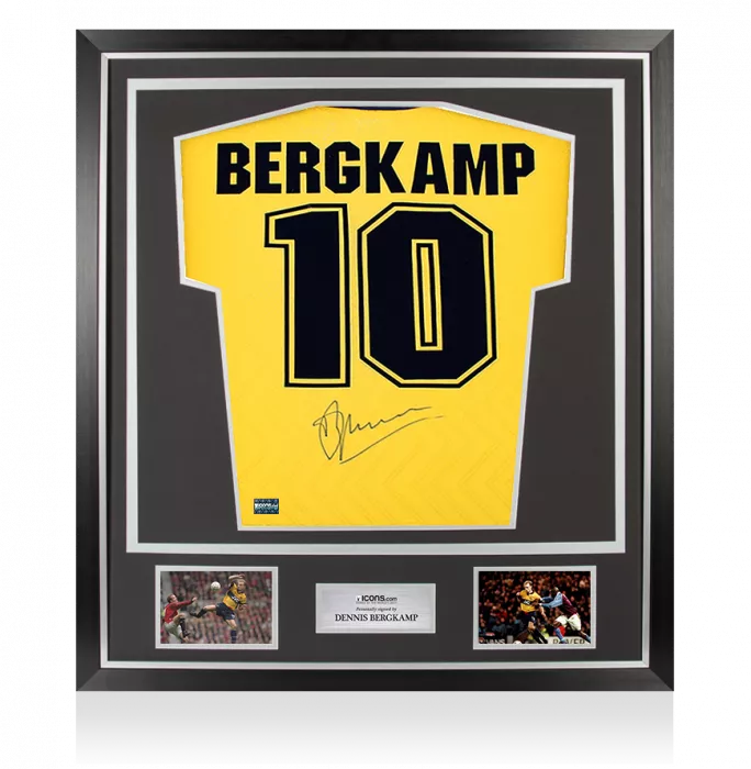 Dennis Bergkamp Back Signed Arsenal 1996-97 Away Shirt In Classic Frame
