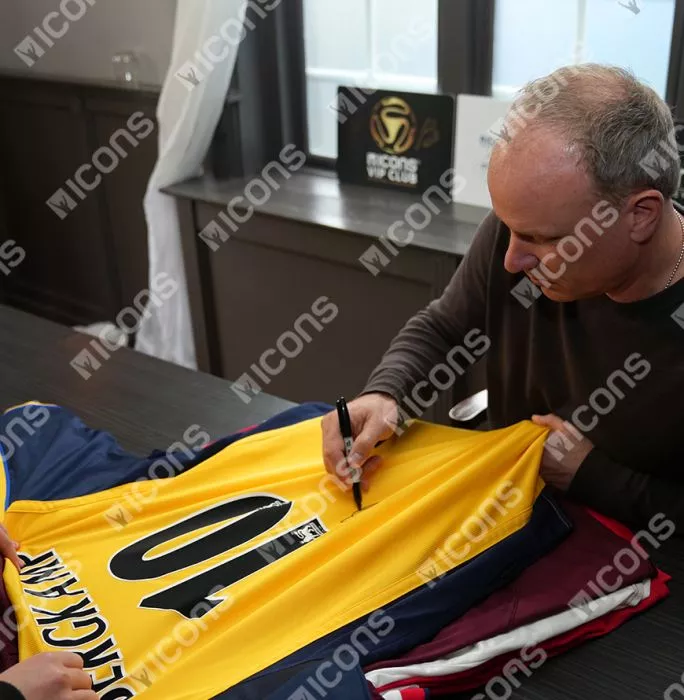 Dennis Bergkamp Back Signed Arsenal 1999-01 Away Shirt In Deluxe Packaging
