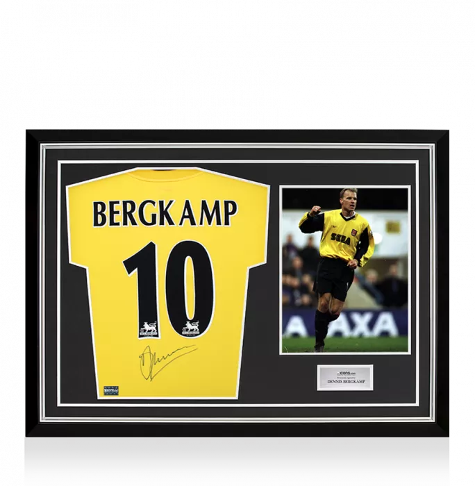Dennis Bergkamp Back Signed Arsenal 1999-01 Away Shirt In Hero Frame: Option 1