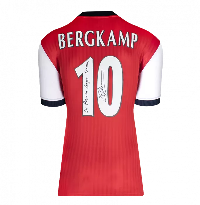 Dennis Bergkamp Back Signed Arsenal Icon Home Shirt - "5x Premier League Winner" Inscription In Classic Frame